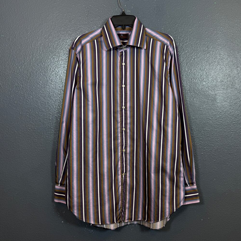 Etro us42 men’s striped multicolor long sleeve button up 100% cotton shirt Italy
